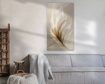 blanc et or - fleurs et plumes sur Gelissen Artworks