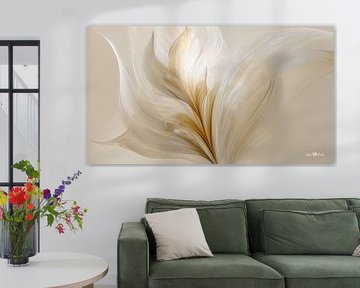 blanc et or - fleurs et plumes sur Gelissen Artworks