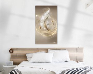 blanc et or - fleurs et plumes sur Gelissen Artworks