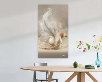 wit en goud - bloemen en veren van Gelissen Artworks