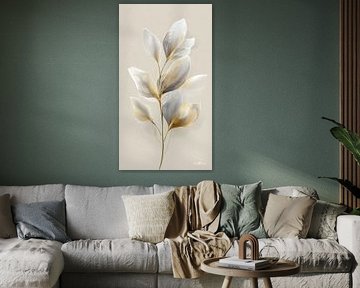 wit en goud - bloemen en veren van Gelissen Artworks