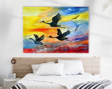 Cranes at sunrise by Gertrud Premke