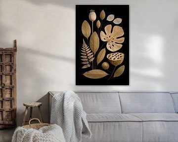 Plant still life in gold and black