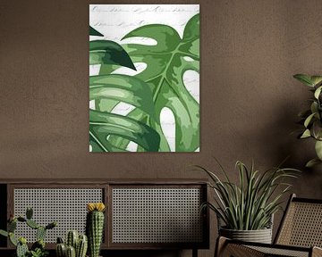 Plantblad op wit met tekst als drieluik 1 van 3 van AidasignArt