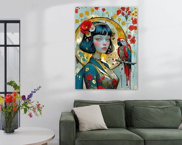 Portrait with parrot and flowers by Sandu Brus ARCANE ART STUDIO