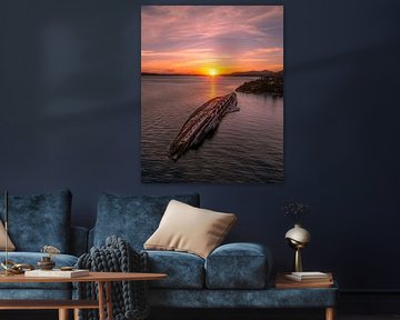 Shipwreck Greece at sunset by Ewold Kooistra