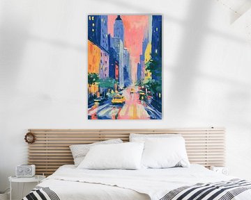 Yellow taxi on wet city street by Niklas Maximilian