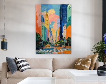 Farbenfrohe Straßenszene mit Hochhäusern von Niklas Maximilian