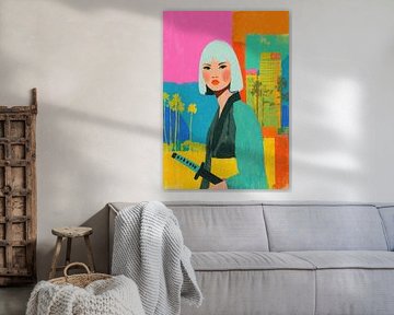 Met Katana voor gestileerde skyline van Niklas Maximilian