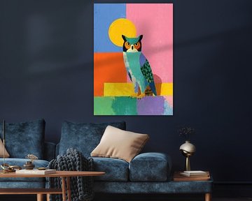 Geometrische Eule vor großer gelber Sonne von Niklas Maximilian