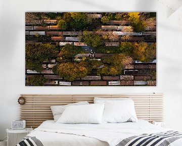 Abandoned trains among trees from the air by Ewold Kooistra