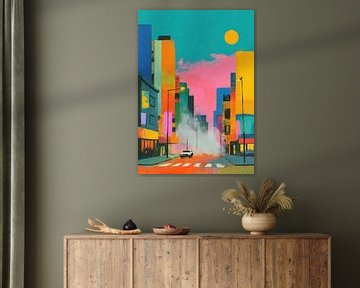 Kleurrijke straatscène in een moderne metropool