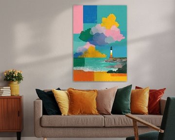 Stilisierter Leuchtturm an felsiger Küste von Niklas Maximilian
