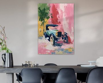 Voiture ancienne devant un mur aux couleurs pastel sur Niklas Maximilian