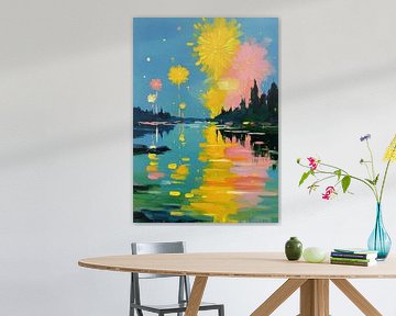 Fleurs abstraites au-dessus du lac forestier sur Niklas Maximilian