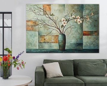vase flowers | Teal Blossom by Eye catching paintings