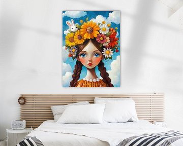 Women painting with flower wreath by Eye catching paintings