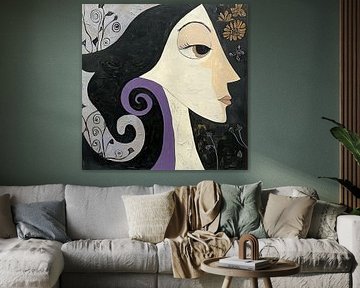 Frau Blumen | Abstraktes Frauenporträt mit Blumen von Kunst Laune