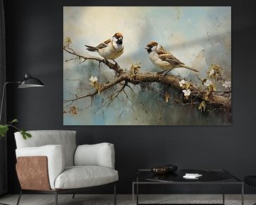Sparrows Nature Art by Eye catching paintings