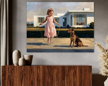 Kindergeluk Meisje springt touwtje Schilderij van Jan Keteleer