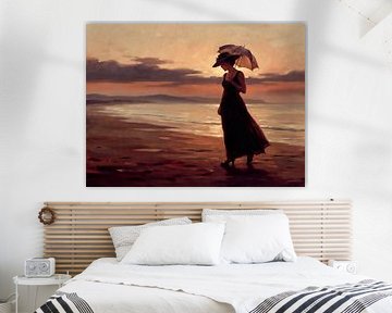 Eenzame vrouw loopt op het strand van Jan Keteleer