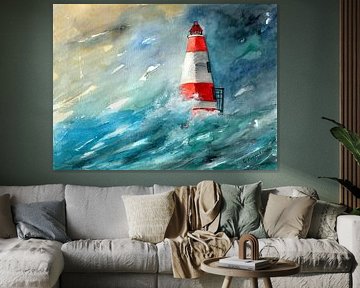 Phare dans les vagues déchaînées sur Gertrud Premke