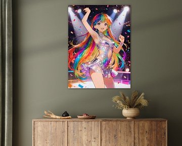 ANIME Rainbow Idol Sparkle - Célébration vibrante des stars de la J-Pop sur scène disco sur Minggu Galeri
