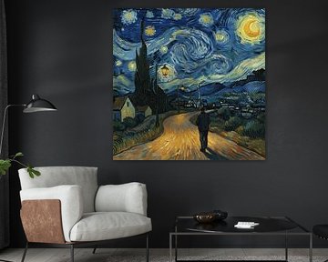 Alleen wandelen onder de wervelende nachtelijke hemel