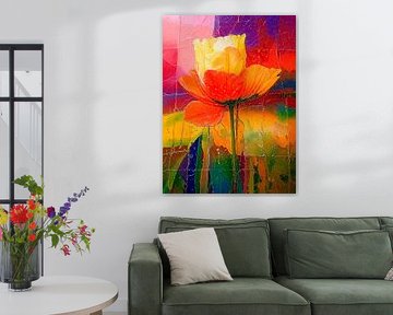 Farbenfrohe abstrakte Mohnblume mit Textur in leuchtenden Farben