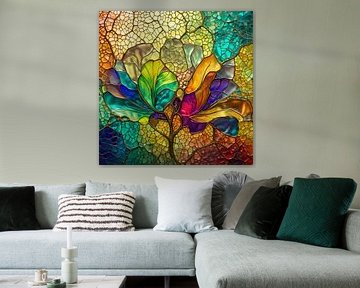 Abstrakte Mohnblume in farbenfrohem Glasmosaik