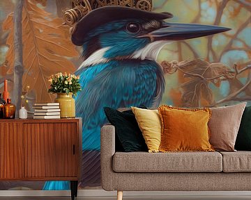 Steampunk-Eisvogel in Herbstzweigen