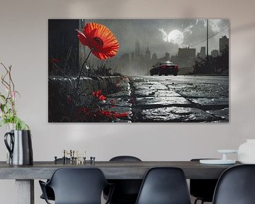 Klaproos in de stad - rood accent in de duisternis van Emiel de Lange