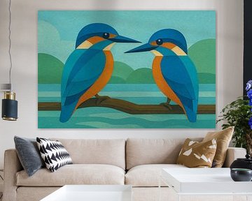 A geometric illustration of kingfishers. by Gallery Hoppenbrouwers