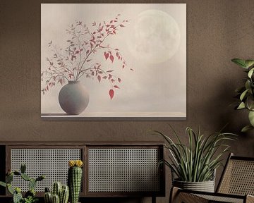 Lune rouge feuille sur Peintures accrocheuses