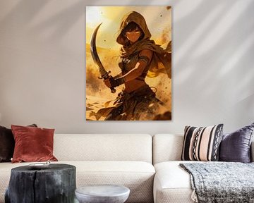 ANIME Desert Assassin - Golden Eyed Sandstorm Warrior Scimitar Blade