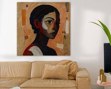 Portrait abstrait de femme dans des tons ocres