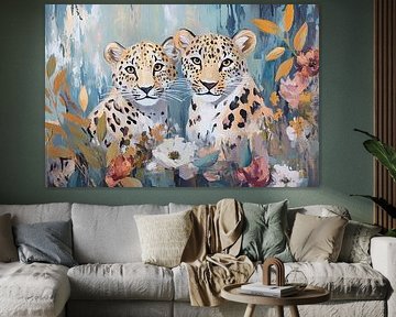 Luipaarden | Luipaarden met bloemen van Blikvanger Schilderijen