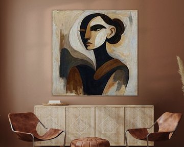 Portrait géométrique d'une femme dans des tons ocres