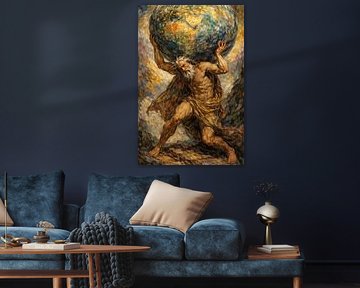Atlas Griekse titan schilderij. van Galerij Hoppenbrouwers