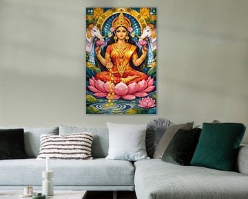 Schilderij van de Hindoeïstische godin Lakshmi.
