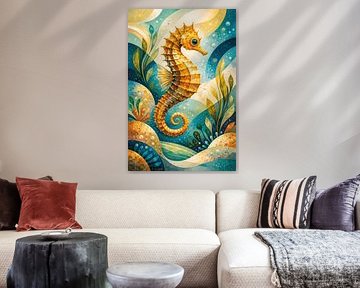 Zeepaardje onder water illustratie. van Galerij Hoppenbrouwers