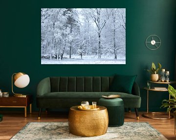 Langläufer zwischen schneebedeckten Bäumen