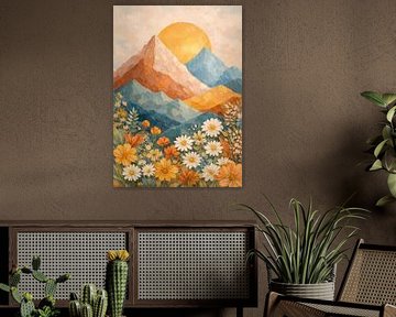 Golden Peak Meadow Oil Painting
