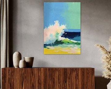 Abstracte golf: dynamiek in blauw en geel van Niklas Maximilian