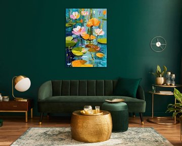 Impressionistischer Seerosenteich in Blau von Niklas Maximilian