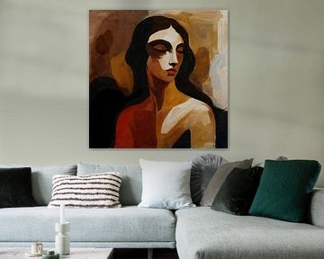Moderne kubistische Frau in warmen Farbtönen