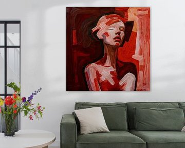 Ruhiges abstraktes Porträt in Rottönen