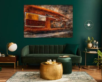 Experimentele stedelijke kunstachtergrond met retroauto in beeld van Johnny Flash