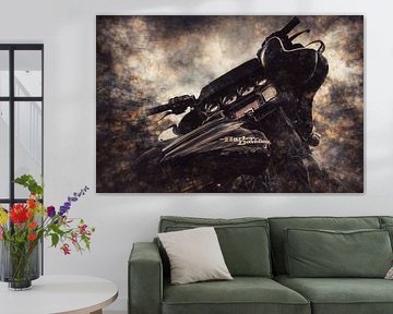 Dynamische Bewegungsunschärfe und urbane Überlagerungen um historisches Auto