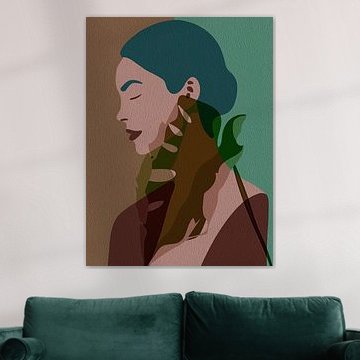 Modernes abstraktes Porträt in Vintage-Grün- und Brauntönen von STUDIO ARTSY